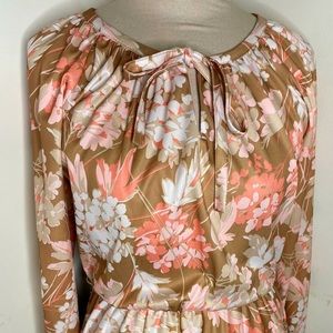 Vintage Floral Pleated Dress w/ Necktie